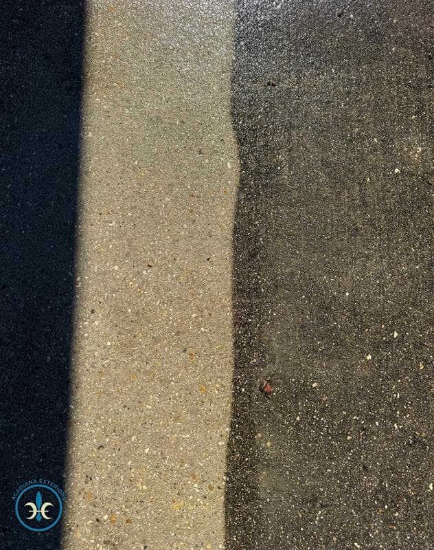 Driveway before and after pressure washing close-up