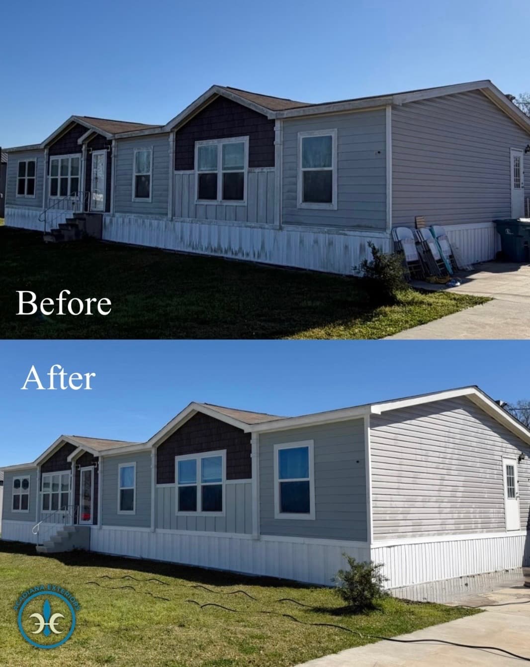 House siding before and after pressure washing